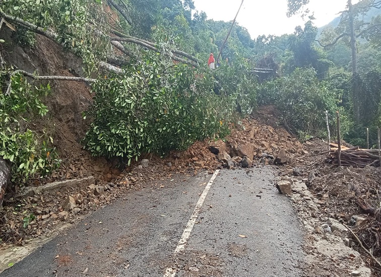 Tanah longsor yang menutupi badan jalan. (Istimewa)