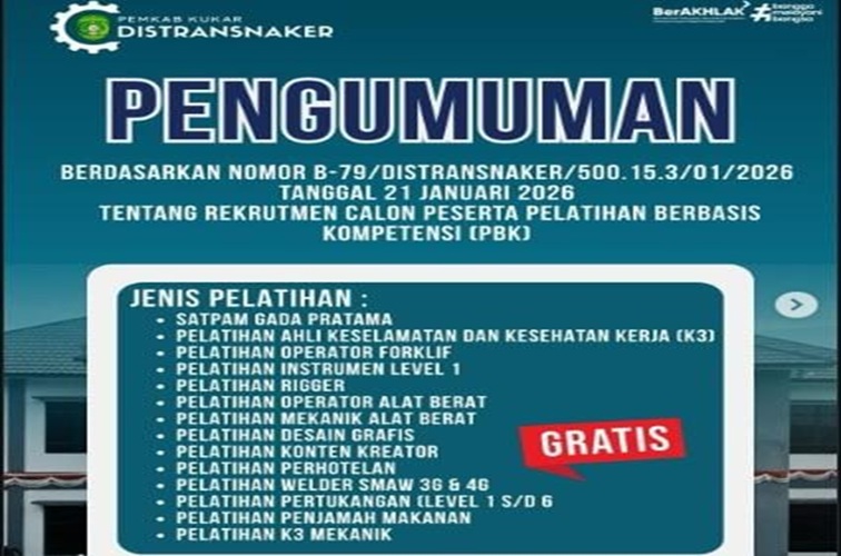 Pengumuman fasilitasi pelatihan kejuruan oleh Distransnaker Kukar. (Sosial Media Distransnaker Kukar)