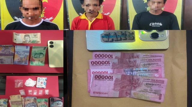 3 Tersangka dan barang bukti yang diamankan Polsek Anggana, Senin (1/6/26). (Doc. Humas Polsek Anggana)