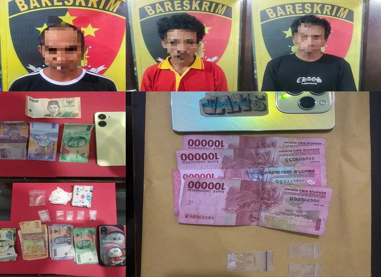 3 Tersangka dan barang bukti yang diamankan Polsek Anggana, Senin (1/6/26). (Doc. Humas Polsek Anggana)