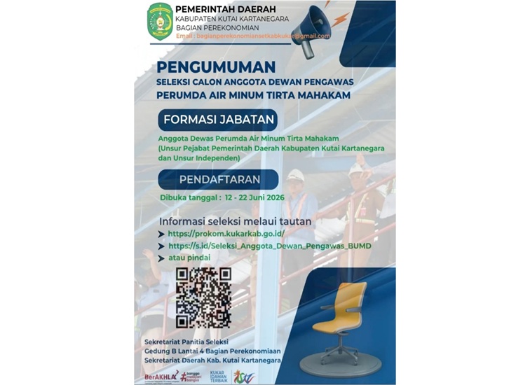 Pamflet seleksi anggota dewan pengawas tirta mahakam, Selasa (9/6/26). (Doc. Prokom Kukar)