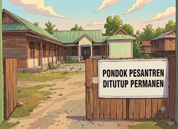 Ilustasi gambar pondok pesantren di tutup permanen, Jumat (26/6/26). (Doc. AI)