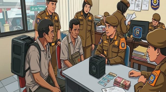 Ilustrasi Pihak Satpol PP saat meminta keterangan di Kantor Satpol PP Kukar, Senin (22/6/2026). (Doc. AI)