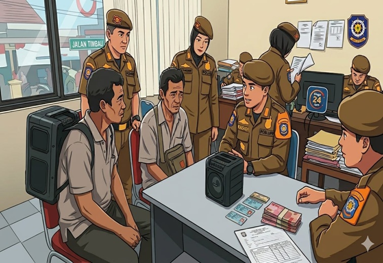Ilustrasi Pihak Satpol PP saat meminta keterangan di Kantor Satpol PP Kukar, Senin (22/6/2026). (Doc. AI)