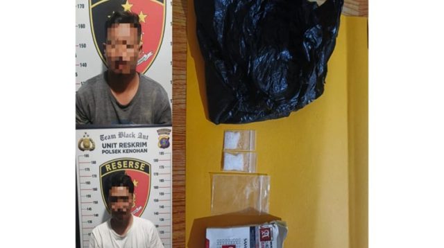 Pelaku dan barang bukti yang diamankan Polsek Kenohan, Selasa (28/7/26). (Doc. Humas Polres Kukar)