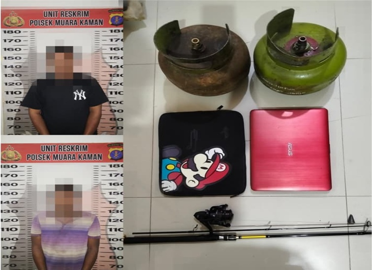 Pelaku beserta barang bukti yang diamankan petugas polsek muara kaman, Sabtu (11/7/26). (Doc. Humas Polres Kukar)