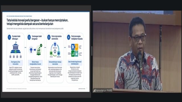 Asisten Deputi Perumusan Kebijakan Pelayanan Publik Kementerian PANRB Ajib Rakhmawanto dalam Asistensi Implementasi Kebijakan Standar Pelayanan dan SKM Online serta Kementerian PANRB Perkuat Regulasi Inovasi Pelayanan Publik Melalui Uji Publik tentang Inovasi Pelayanan Publik di Makassar, Sulawesi Selatan, pada Kamis (20/8/2026).