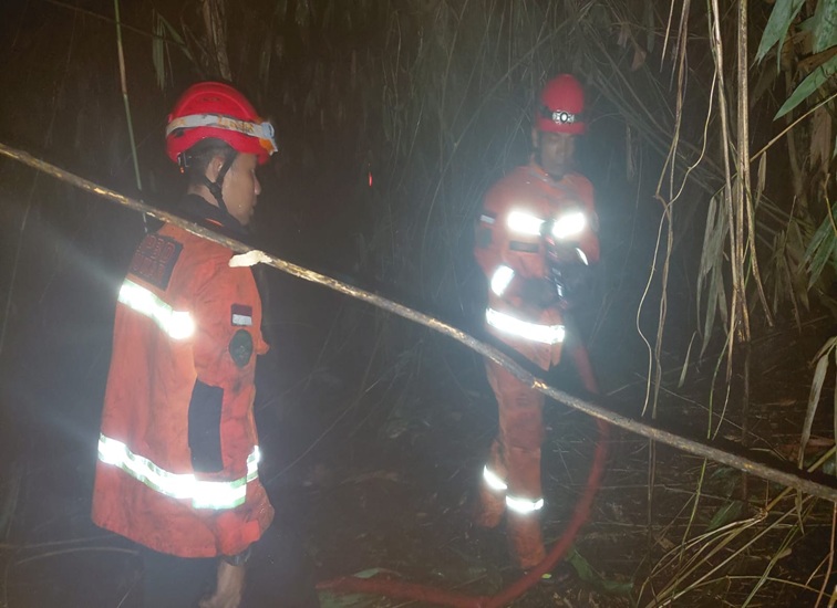 Kondisi pemadaman oleh BPBD Kukar menangani karhutla di Hutan Tenggarong Seberang belakang RSUD Parikesit, Senin (3/8/26). (Doc. BPBD Kukar Novan Fachrozie)