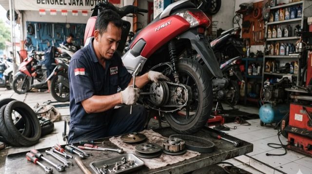 Bengkel motor di tenggarong, Selasa (25/8/2026) (Rizki/Lingkarkaltim)