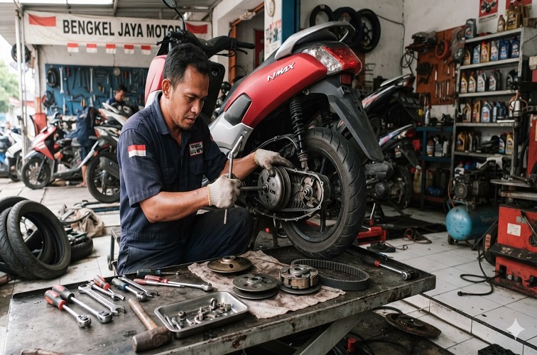Bengkel motor di tenggarong, Selasa (25/8/2026) (Rizki/Lingkarkaltim)