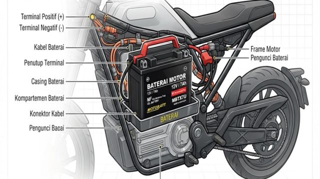 Ilustrasi aki pada sepeda motor injeksi. (Doc. Google AI)