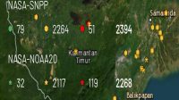 SiPongi+ (Sistem Pemantauan Kebakaran Hutan dan Lahan) berbasis satelit memperlihatkan titik merah tanda kebakaran dan kuning tanda berpotensi kebakaran, Senin (10/8/26). (Doc. Website SiPongi)