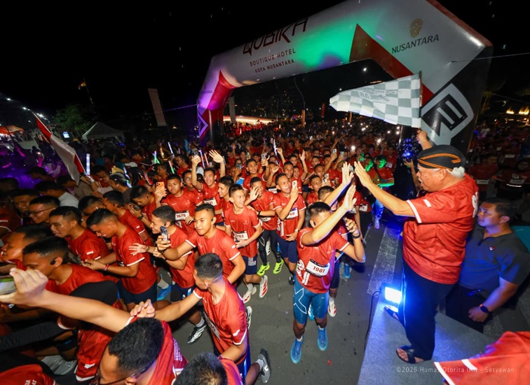 Rangkaian acara Merdeka Vaganza dan Merdeka Night Run 2026 di Plaza Ceremony KIPP Nusantara, Sabtu (15/8/2026) malam. Selain ajang olahraga lari, kegiatan ini diisi dengan panggung hiburan, area UMKM lokal, dan layanan pemeriksaan kesehatan gratis. (Dok. Humas Otorita Ibu Kota Nusantara)