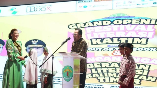 Gubernur Kaltim Dr H Rudy Mas’ud menyampaikan hal tersebut saat menghadiri Grand Opening Festival Literasi Kaltim di Aula Tower Kadrie Oening Dispora Kaltim, Minggu (30/8/2026).(Dok.Humas Pemprov Kaltim)