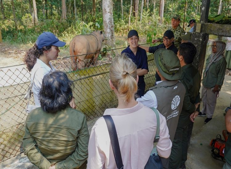 Menteri Kehutanan Raja Juli Antoni bersama Duta Besar Norwegia untuk Indonesia Kaja Glomm mengunjungi Taman Nasional Way Kambas (TNWK), Lampung, Minggu (20/9/26). (Dok. Kemenhut)