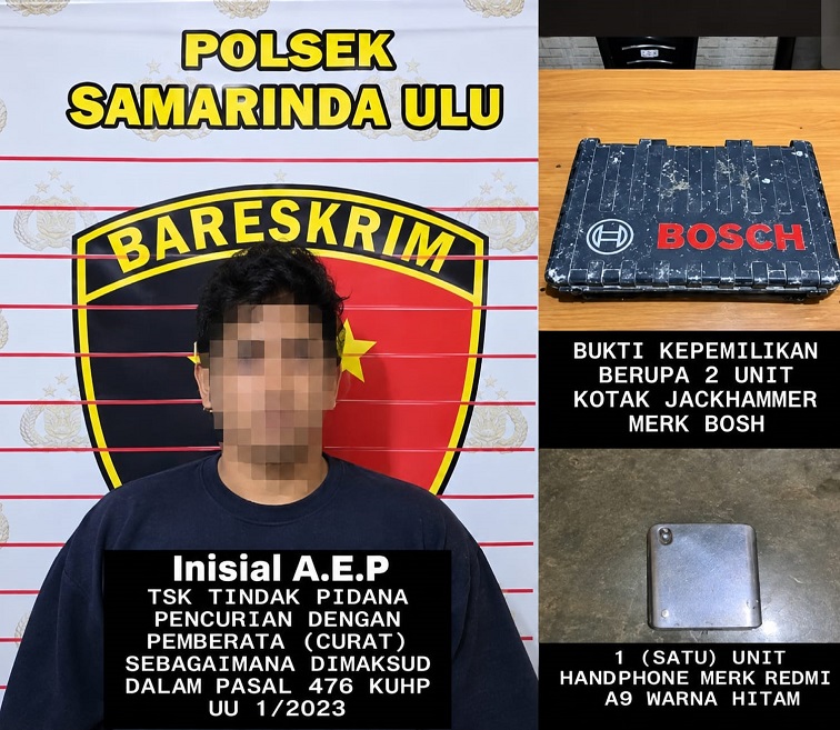 Pelaku dan barang bukti diamankan polisi.(Dok.Humas Polsek Samarinda Ulu)