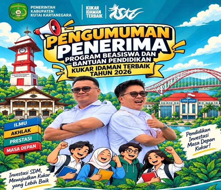 Pamflet Pengumuman penerima program beasiswa dan bantuan pendidikan "Kukar Idaman Terbaik". (Doc. Kesrakukarkab)