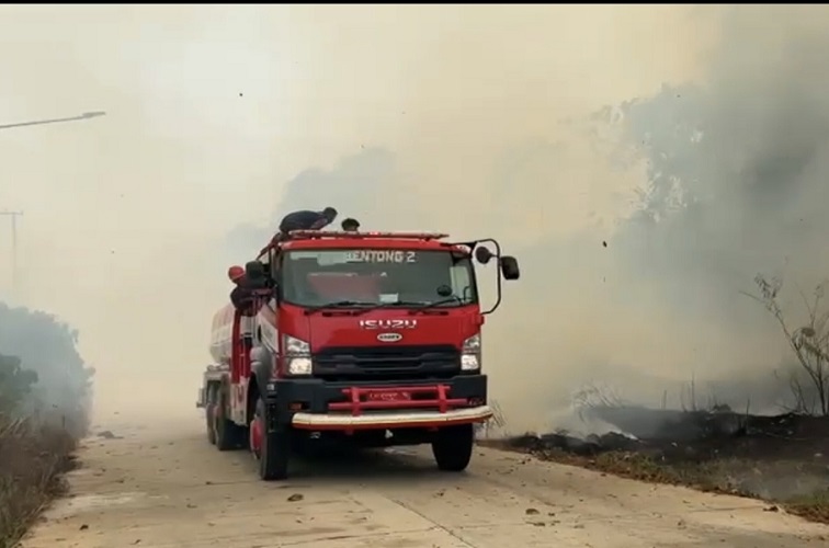 Proses Pemadaman Karhutla di Pendingin, Sangasanga (Dok. Damkarmatan Kukar)