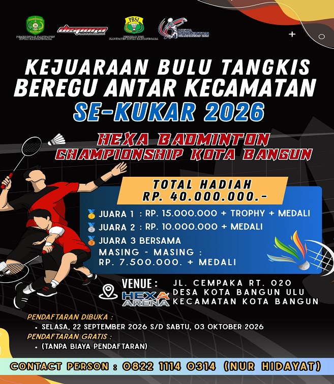 Flayer Kejuaraan Bulu Tangkis Antar Kecamatan Se-Kukar di Desa Kota Bangun Ulu (Dok. Pemdes Kota Bangun Ulu)