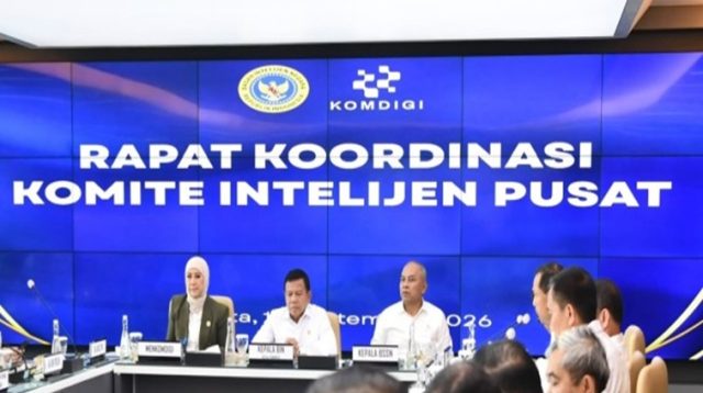 Rapat Koordinasi antara Badan Intelijen Negara (BIN), Badan Siber dan Sandi Negara (BSSN) dan Kementerian Komunikasi dan Digital (Kemkomdigi) di Kantor Kementerian Komdigi, Jakarta Pusat pada Rabu (16/09/2026). (dok. Kementerian Komdigi)