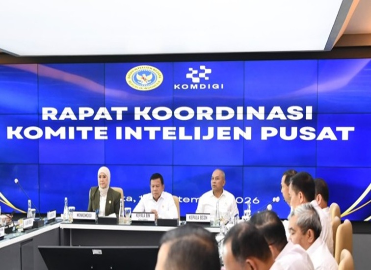 Rapat Koordinasi antara Badan Intelijen Negara (BIN), Badan Siber dan Sandi Negara (BSSN) dan Kementerian Komunikasi dan Digital (Kemkomdigi) di Kantor Kementerian Komdigi, Jakarta Pusat pada Rabu (16/09/2026). (dok. Kementerian Komdigi)
