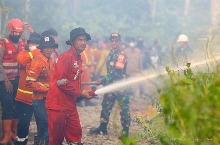 Pengendalian kebakaran hutan dan lahan (karhutla) di kawasan Nusantara.(Foto:Otorita IKN)