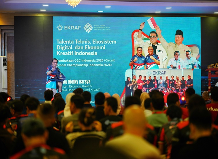 Menteri Ekonomi Kreatif/Kepala Badan Ekonomi Kreatif (Ekraf), Teuku Riefky Harsya, menghadiri World Cup Circuit Global Championship (CGC) Indonesia 2026. Jakarta, Sabtu (26/9/2026).