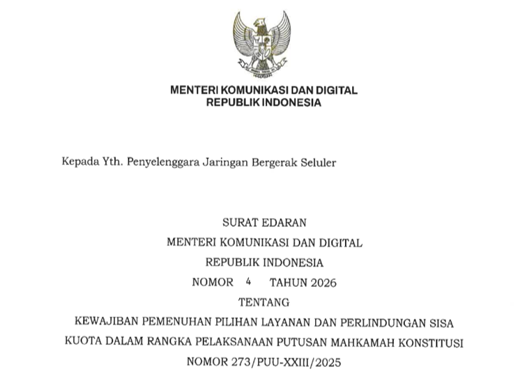 Screenshot Surat Edaran (SE) Nomor 4 Tahun 2026. (Dok. Menkomdigi)