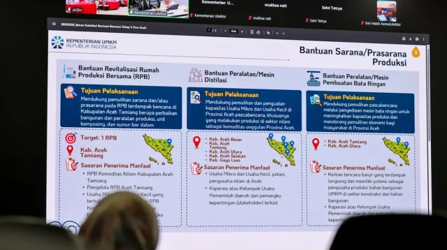 Rapat Koordinasi dan Sosialisasi Program/Kegiatan Pemulihan UMKM Terdampak Bencana di Provinsi Aceh yang digelar secara hybrid, Senin (7/9/2026). (Dok. Kementerian UMKM)