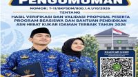 Pamflet Pengumuman penerima Beasiswa ASN Hebat Kukar Idaman Terbaik. (Doc. BKPSDM Kukar)