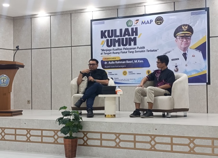 Bupati Kukar, Aulia Rahman Basri hadiri Kuliah Unmul, Gedung D12 FISIP Unmul, Samarinda, Sabtu (10/10/26). (Dilla/lingkarkaltim)