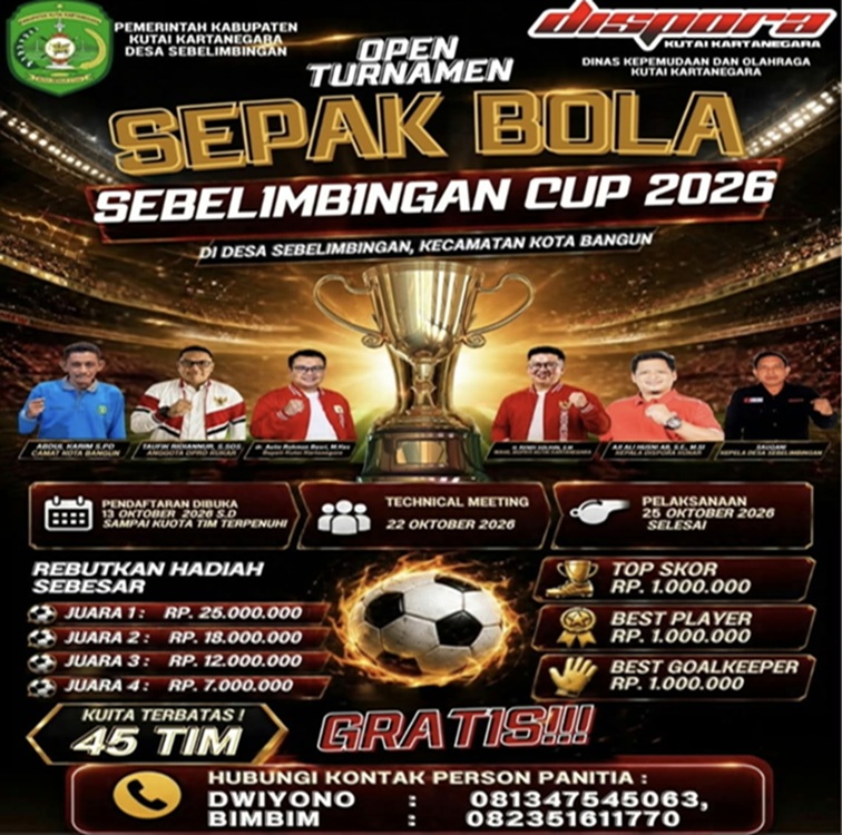 Flayer Open Turnamen Sepakbola Sebelimbingan 2026 (Dok. Pemerintah Kecamatan Kota Bangun)