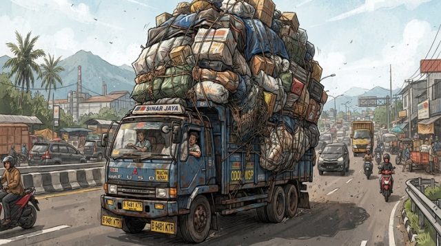 ilustrasi kendaraan muatan ODOL, Rabu (28/10/2026) (Gemini AI)