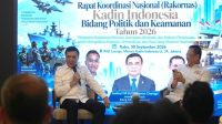 Menko Polkam Djamari Chaniago saat menjadi narasumber pada Rapat Koordinasi Nasional (Rakornas) Bidang Politik dan Keamanan Kadin Indonesia Tahun 2026 di Menara Kadin Indonesia, Jakarta, Rabu (30/9/2026). (Dok. Kemenko Polkam)